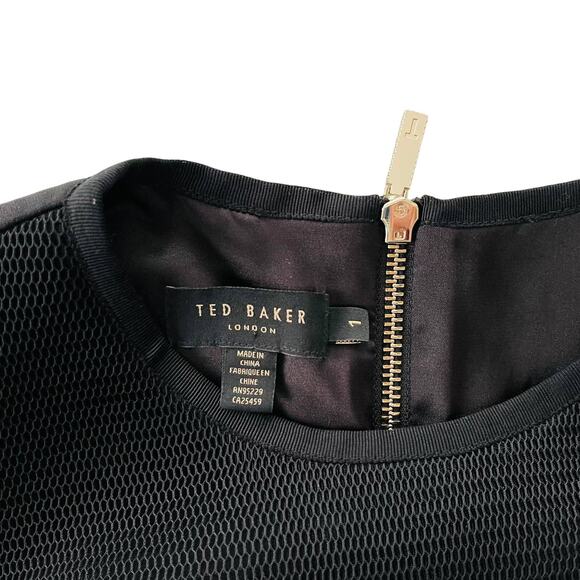 Ted Baker Black Blue Mesh Floral Dress Small/1 Knee Length Pencil Cocktail Party - Picture 4 of 7